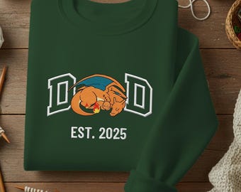 Sweat brodé papa charizard, pull broderie dragon de feu, cadeau papa cool, sweat papa gamer, cadeau amateur d'anime