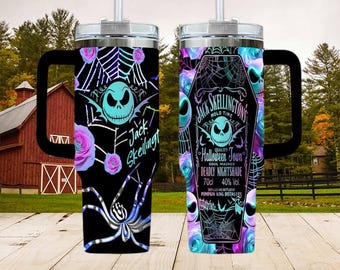 Personalized Neon Blue Jack Skellington Mold Time Tumbler, Custom Name Spooky Gothic Stainless Steel Cup Gift, Spooky Drinkware