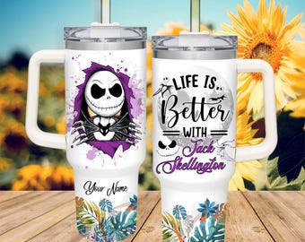 Personalized Life Is Better With Jack Skellington 40oz Tumbler, Custom Name Nightmare Skinny Tumbler, Halloween Christmas Gift