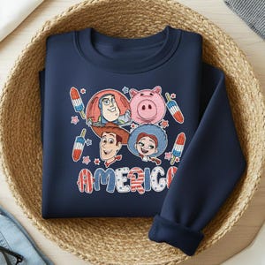 Toy Story 4th of July Embroidered Sweatshirt, Buzz Woody Jessie Patriotic Crewneck, America USA Independence Day Embroidered Hoodie