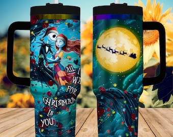 Gepersonaliseerde Jack Skellington All I Want For Christmas Is You-beker, aangepaste naam Spooky Holiday roestvrijstalen beker