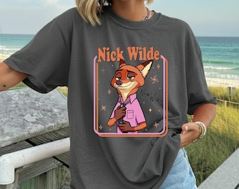 Camiseta de Nick Wilde de Zootopia, camiseta de personaje de Disney de Zootopia, camiseta de zorro de dibujos animados, camiseta con estampado de animales adorables, camiseta de dibujos animados de Zootopia