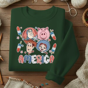 Toy Story 4th of July Embroidered Sweatshirt, Buzz Woody Jessie Patriotic Crewneck, America USA Independence Day Embroidered Hoodie