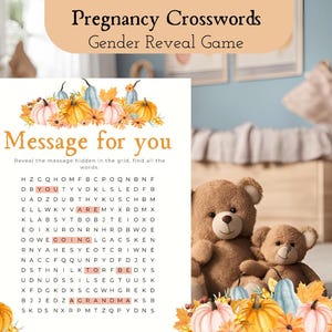Recherche de mots selon le sexe, jeu baby shower - Mots croisés garçon ou fille, C'est un garçon, c'est une fille, citrouille