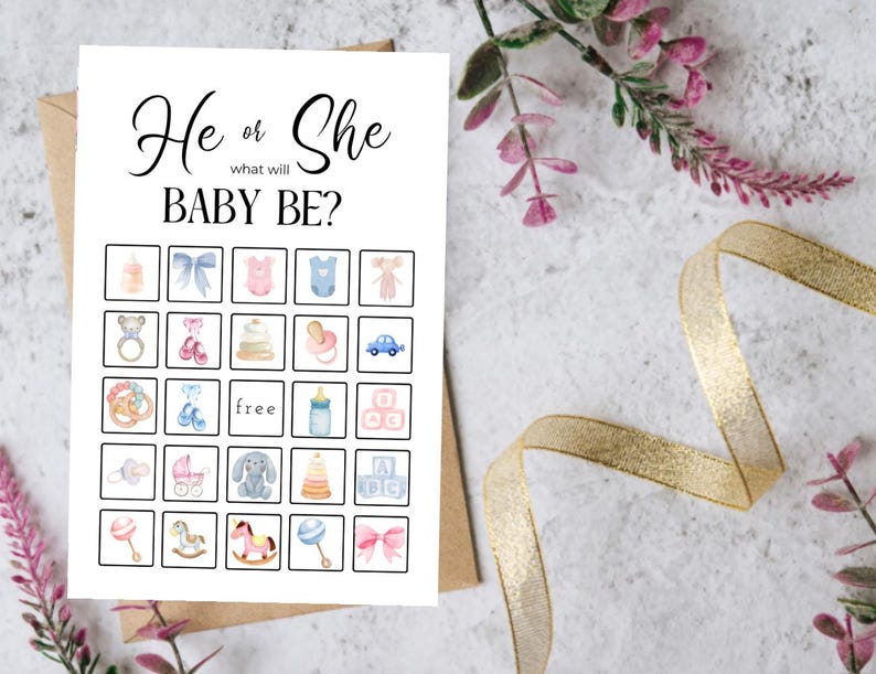 Gender Reveal Bingo Cards, Blue Baby Shower Game For 24 Players, Gender