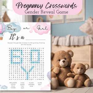 Attività di ricerca di parole per rivelare il sesso del nascituro, gioco per baby shower - Cruciverba per maschietto o femminuccia, è un maschio, è una femmina