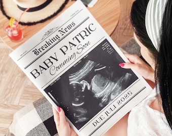 Anuncio de bebé en periódico, revelación de género, baby shower (plantilla de Canvas)