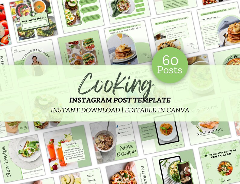 Food Instagram Post Templates | Canva Social Media (60 Posts) - Etsy