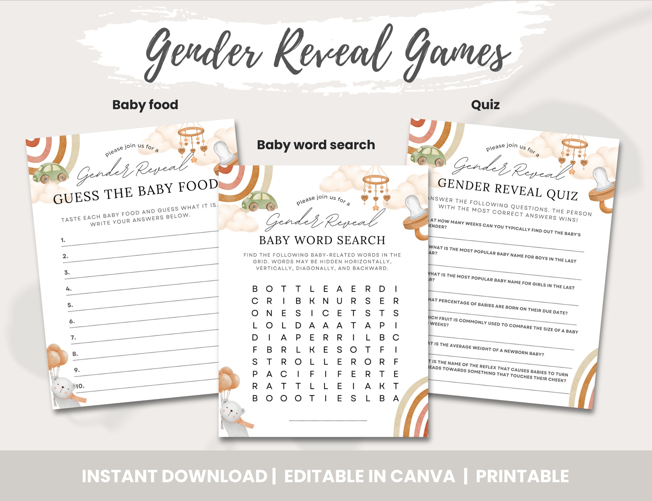 Gender Reveal Games Printable Gender Reveal Party Gender Reveal Ideas ...