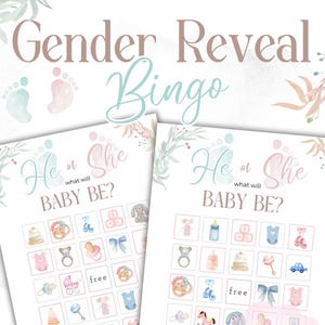 Gender Reveal Bingo - Gedrucktes Gender Reveal Partyspiel - Bingo für Jungen und Mädchen - Gender Reveal Spiel für Babypartys - Bearbeitbar in Canva