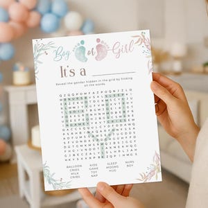 Jeux de révélation de genre, recherche de mots, baby shower, mots croisés pour garçon ou fille, c'est un garçon, c'est une fille, fête de révélation de genre, impression