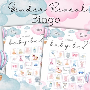 Gender Reveal Bingo - Printed Gender Reveal Party Game - Bingo for Boys and Girls - Gender Reveal Game for Baby Showers - Editable in Canva