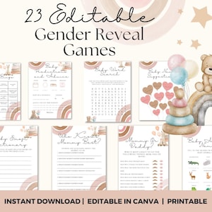 Gender Reveal Games | Printable Gender Reveal Party | Gender Reveal Ideas | Party Games | She or He Editable Games | pregnancy reveal Games