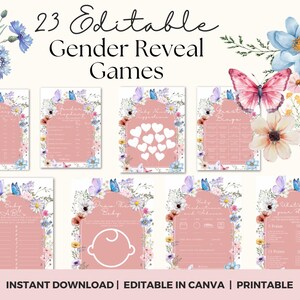 Gender Reveal Games | Printable Gender Reveal Party | Gender Reveal Ideas | Party Games | She or He Editable Games | pregnancy reveal Games