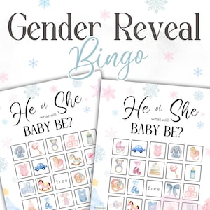 Gender Reveal Bingo - Printed Gender Reveal Party Game - Bingo for Boys and Girls - Gender Reveal Game for Baby Showers - Winter Bingo Games