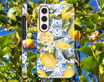 Zitronen auf blauen Fliesen Handyhülle Hartschalen Case Samsung