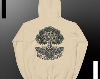 Manténgase conectado a tierra con capucha, árbol retorcido, sudadera con capucha unisex, suéter del árbol de la vida, sudaderas gráficas, diseño del árbol de la vida