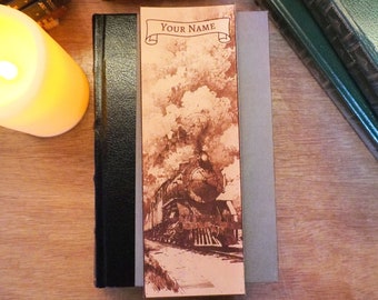 Leather Bookmark - Steam Train - FREE personalization!