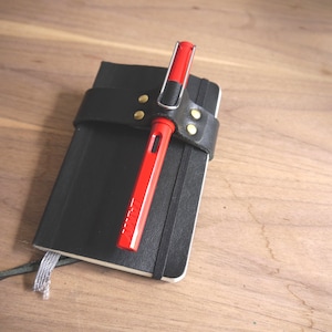 Black Leather Pen Holder corset fastening to fit Small and Medium notebooks - perfect for journaling