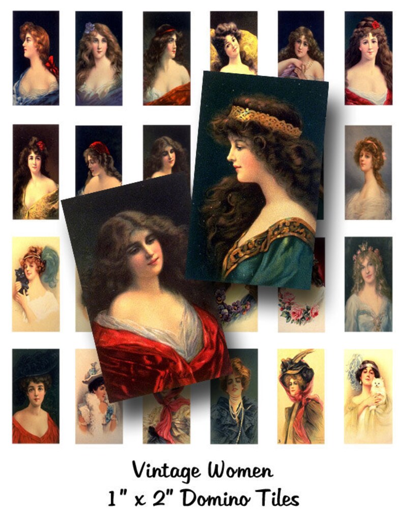 Vintage Ladies Domino Tiles 1 x 2 inch