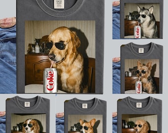 Comfort Colors Dog Drinking Diet Coke Shirt, Vintage Funny Edgy Dog Meme Shirt, Tee Gift for Dog Lovers