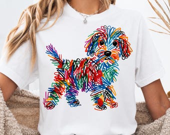 Scribble Dog Portrait Shirt, Colorful Line Art Dog Lover Hoodie, Funny Dog Mom Sweatshirt, Animal Graphic Tee, Comfort Colors Gift
