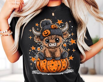 Highland Cow Halloween Shirt, Spooky Season Pumpkin Tee, Funny Moo I Mean Boo Hoodie, Retro Fall Sweatshirt, Cute Animal Costume Gift