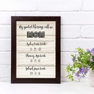 Greatest Blessings noemen me Mom Buffalo Plaid Farm country design - Naam bord - Geboortedatum en Naam familiebestuur - INSTANT DOWNLOAD