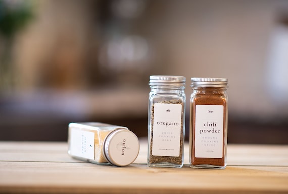 Spice Jar Labels • Rectangle Side + Circle Top • Custom Sizes • Water & Oil  Durable