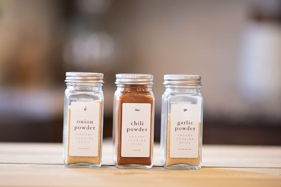 Spice Jar Labels • Rectangle Side + Circle Top • Custom Sizes • Water & Oil  Durable