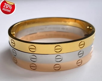 Versatile Screw Gold Bracelet, Silver WaterProof Bracelet, Stainless Steel, Stacking Bangle, Gift Bracelet
