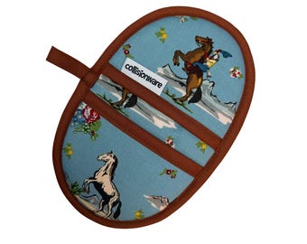 Cowgirl Rides On Mini Pincher Mitt