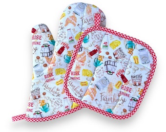 Farmhouse Oven Mitt and Pot Holder Set