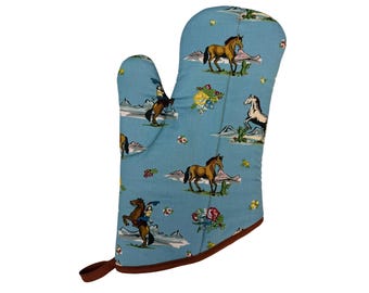 Cowgirl Rides On Oven Mitt