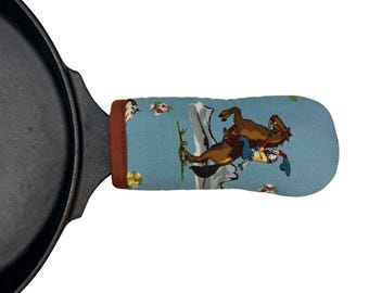 Cowgirl Rides On Cast Iron Handle Mitt
