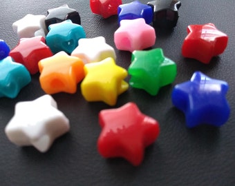 Vintage 1980s Plastic Star Pony Beads 18 pcs / DIY Jewelry Making Supplies