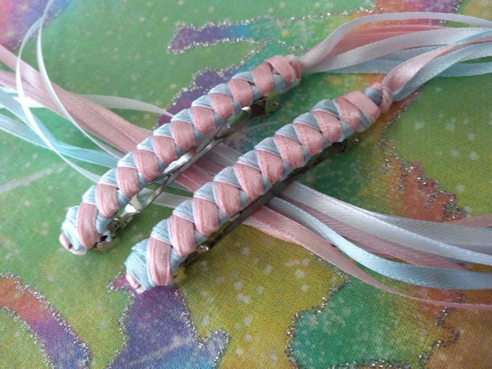 Braided Ribbon Barrettes / Set of Two in Light Pink/light Etsy