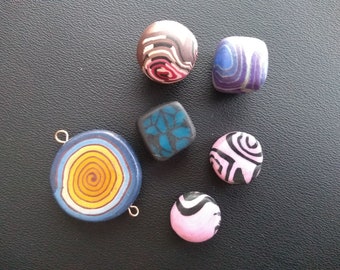 Handmade Polymer Beads 6 pc / DIY Jewelry Making Supplies