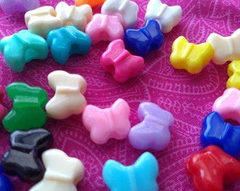 Vintage Beads, 1980s Plastic Pony Beads, Butterfly, 33 pieces, DIY, Retro, Jewelry Making, Bead Supplies