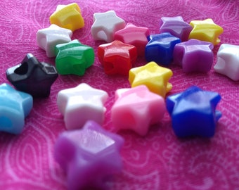 Vintage Beads, 1980s Plastic Star Pony Beads, 18 pieces, DIY, Retro, Jewelry Making, Bead Supplies