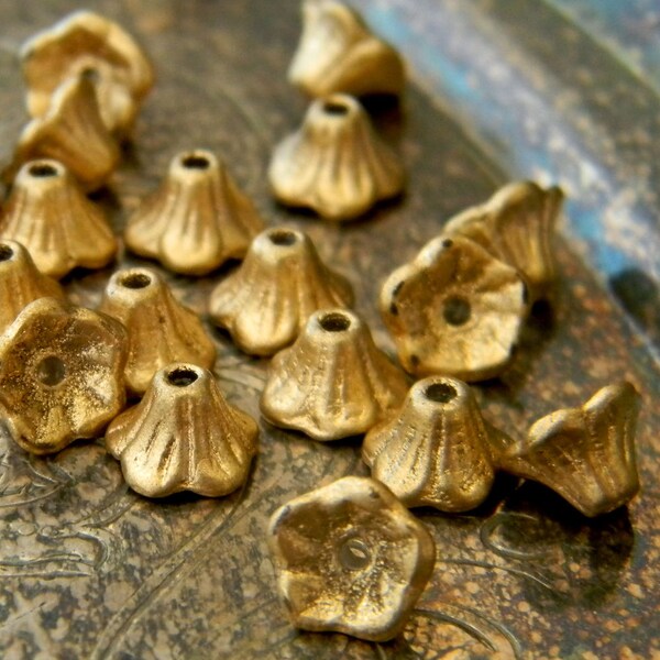 Gilded Florets (25) -Czech Glass Cupped Flowers 7x5mm