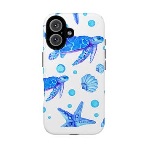Blue Sea Turtles phone case | ocean turtle shells starfish pattern