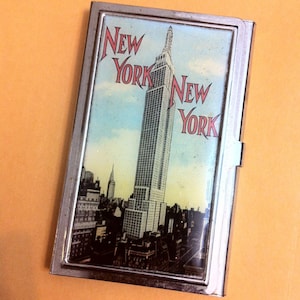 Porta carte di credito porta biglietti da visita retrò blu cielo di New York City