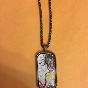 Retro Graffiti Monstro Man Oblong Pendant Necklace with Vintage Finish