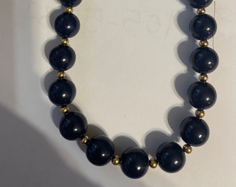 Vintage Monet Navy Blue Faux Lapis Lazuli Bead single strand Necklace