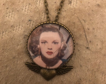 Retro Judy Garland  Heart Angel Wings Brooch Pin Pendant Necklace