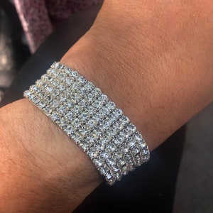 Retro Gatsby Glam Rhinestone Crystal 1-inch W stretch gold finish Bracelet