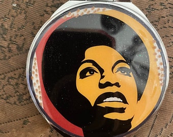 Retro Nina Simone Round Silver Mirror Compact