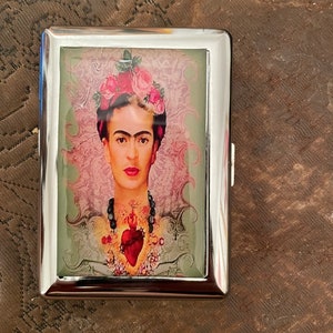 Étui à cigarettes rétro Frida Flora Corazon à 1 clip avec miroir, porte-cartes de crédit professionnel