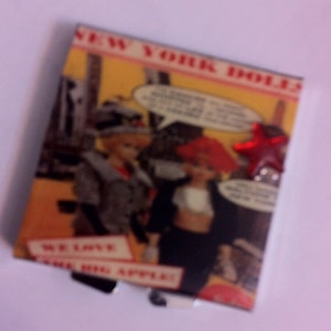 Retro New York City Dolls Square Silver Mirror Compact or Pill box Pill Case